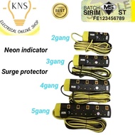 SIRIM N SURGE PROTECTOR 3PIN PLUG TRAILING SOCKET EXTENSION PLUG SOCKET WITH NEON 2GANG 3GANG 4GANG 5GANG 2METER 5METER