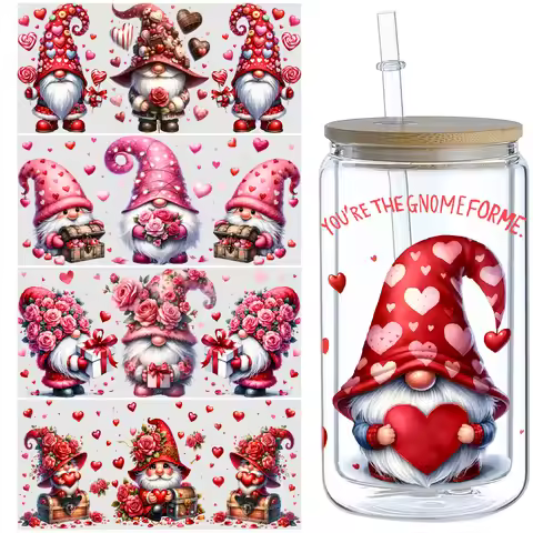 5 Sheets Gnome UV DTF Cup Stickers, Glass Cup DTF Transfer Stickers, Waterproof Wipeable Transfer Pa
