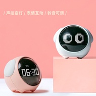 Children LED Emoticon Pixel Alarm Clock Smart Luminous Alarm Clock Student Bedside Snooze Digital De