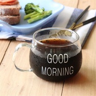 Glass Coffee Cup Good Morning 350ml White Printing 9H9D Transparent