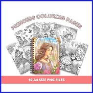 PRINCESS Coloring Pages |  PNG Download | Size A4