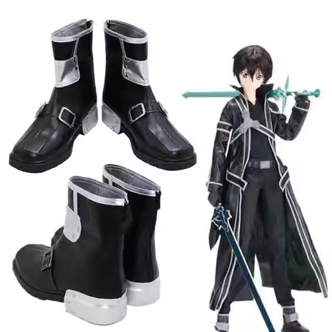Anime Sword Art Online Cosplay Boots Kirigaya Kazuto Cosplay Shoes Boots Black PU SAO Men's Kirigaya