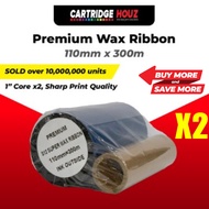 110mm x 300m ( 2 units ) Wax Barcode Ribbon Thermal Transfer Printer Label Ribbon Barcode Label Rebe