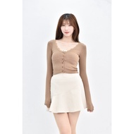 ((S) beigy Brown Lace Short Version Long-Sleeved Top Second-Hand Clothes
