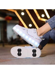 兒童 Led 發光運動鞋,帶可充電閃光輪滑輪和可調節尺寸