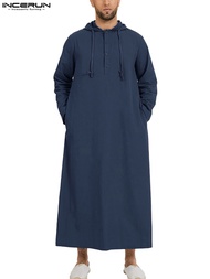INCERUN Islamischen Jua Thobe Langarm เสื้อมีฮู้ด,เสื้อซาอุดิอาระเบีย