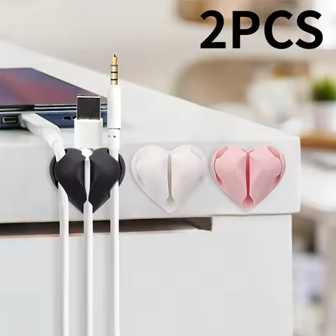 2PCS Self-Adhesive Heart-Shaped Cable Organizer,Phone Charging Line Holder,for Desks, Nightstands,Of