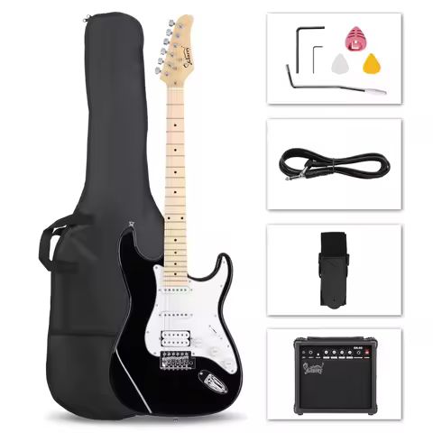 GST Stylish H-S-S Pickup Electric Guitar Kit with 20W AMP Bag Guitar Strap Black