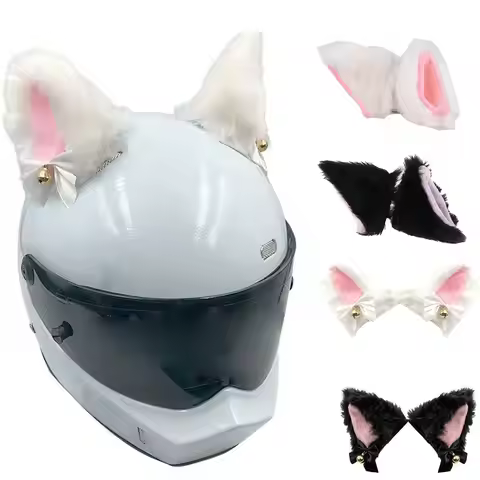 2-Pack Faux Fur Cat Ears Helmet Accessories, Detachable Plush Kitty Ears, Fits Motorcycle/Electric B