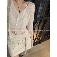 Gv Big Brother ระบายอากาศได้ดี Cool Lyocell ผ้าลินิน ถักป้องกันแสงแดดปุ่มกลวงเปิด คาร์ดิเกน Micro Se