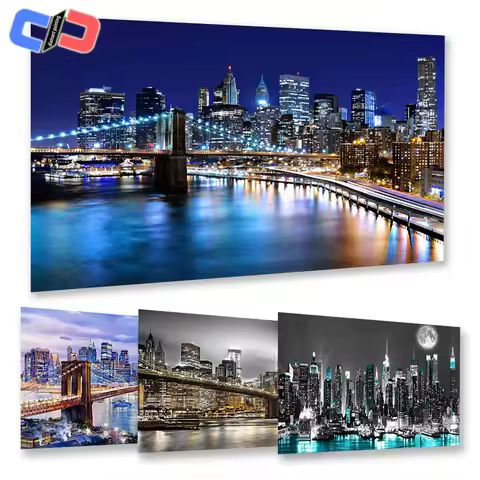 5D Diamond Painting City Night Scenery Full Square Diamond Embroidery Building Landscape Rhinestone 