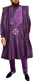 HD African Mens Apparel Agbada Clothing Embroidery Dashiki Shirts and Pants Outfits 3 Pieces