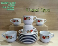 CANGKIR SET CANTIK  BUNGA ROS BAHAN KERAMIK SET ( 6 GELAS DAN 6 PIRING TATAKAN ) GELAS KOPI TEH
