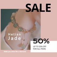 INS Style Vintage Jade Beads Bracelets Gold Four-leaf Clover Elegant Bangles for Women