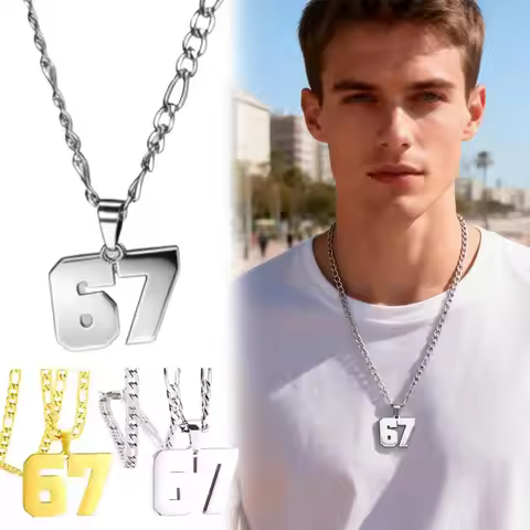 67 Number Pendant Necklace Stainless Steel Sports Chain Necklace For Women Men Lucky Number Trend Ch