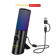 7RYMS AT10 RGB Gaming USB Microphone for PC - Podcast Condenser Desktop Mic with RGB Lighting, Gain 
