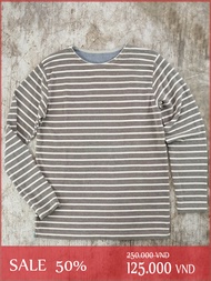 [HCM]ÁO THUN NAM TAY DÀI NAVY ORGANIC COTTON STRIPE WITH BOAT NECK T-SHIRT - SIZE M