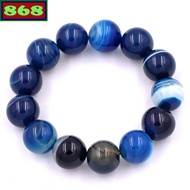 Striped blue agate bracelet from 12mm to 16mm, bead bracelet