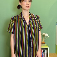 彩條雪紡短袖襯衫