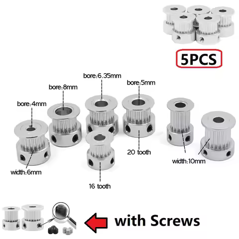 MEGA 5PCS 3D Printer Parts GT2 Timing Pulley 16 20 Tooth 2GT Bore 5mm 8mm Synchronous Wheel Gear Par