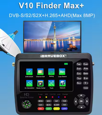 V10 Finder Max+ DVB-S2/S2X Satellite Finder Signal Meter Support AHD CCTV H.264/H.265(10 Bit) 1080P 