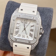 Cartier Cartier Santos W20129U2 Automatic Mechanical Female Watch Behind Diamonds
