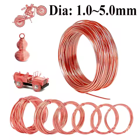 10M~1M Pure Copper Wire T2 Copper Coil Conductive Copper Wire, Red Copper Wire , Line Bare Diameter 