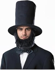 Mens 1920s Gangster Top Hat with Beard Bow Tie Costume Accessories Set 2Pcs Roaring 20s Mardi Gras H