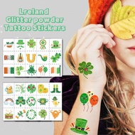 Spot 【8PCS】Lreland Glitter Powder WM-A001-008 Tattoo Stickers 120*80mm St.Patrick's Day Whitetip Clo