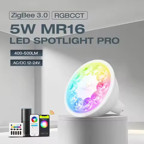 Gledopto Zigbee 3.0 LED 5W MR16 GU5.3 RGBCCT Color Spotlight Bulb Pro 500LM AC/DC12~24V Tuya APP Ale