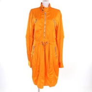 成色極佳 ★ BOTTEGA VENETA 2021 Bottega Veneta 682062 流蘇緞面實用連身裙，抽繩腰帶，橙色，36碼，正品，意大利製造