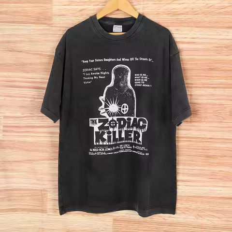 The Zodiac Killer T Shirt Horror Cult Movie 1971 Maniac Memories of Murder Men's Tops Cool Washed Sh