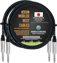 WORLDS BEST CABLES 2 Units - 3 Foot - Balanced TRS Patch Cable Custom Made Using Mogami 2549 (Black) Wire and Neutrik NP3X TRS Stereo Plugs
