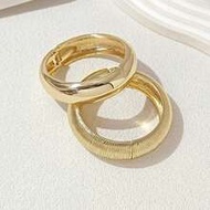 1/2pcs Fashionable Elegant Exaggerated Gold-Tone Alloy Textured/Smooth Open Bangle Bracelet, Suitabl