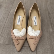 Jimmy Choo Romy粉色蝴蝶結裝飾尖頭高跟鞋，全新全配（防層鞋袋，鞋盒），僅在室內試穿