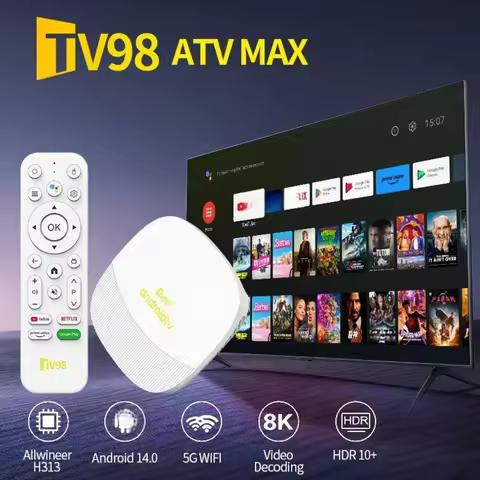 Q96 TV98 ATV Max Android 14 TV Box, Chip Allwinner H313 Supporta WiFi6, 4G/5G Bluetooth 8K 4K AV1 Fu