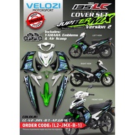 COVERSET LC135 V2 ORIGINAL VELOZI JUPITER MX 2013 WHITE BLACK GREEN PUTIH HITAM HIJAU STRIPE TANAM