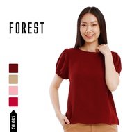 Forest Blaus Perempuan | Forest Ladies Polyester Puff Sleeve Plain Blouse - 822455