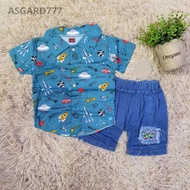 KEMEJA Children's Shirt and Jeans Set, Premium Material, Comfortable to Wear, Latest Rocket Motif, A