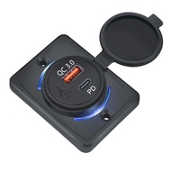 USB fastชาร์จ ที่ชาร์จแบตในรถแบบ Dual USB QC 3.0อะแดปเตอร์ชาร์จแผงปลั๊กไฟแบบตัวยึดสำหรับมอเตอร์ไซค์1