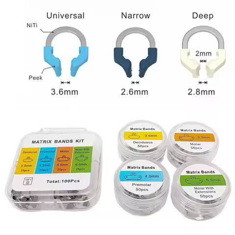Dental Matrix Bands with NITI Metal Matrices, Clamp Ring Sectional Contoured Matrix System - Restora