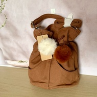(New) Et Cetera - Pompom Drawstring Bucket Bag - Almond