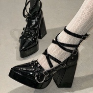 Pointed-toe platform high heels, gothic lolita shoes, subculture women's shoes