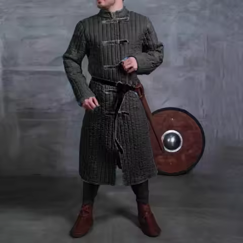 Medieval Gambeson Strap Jacket Larp Viking Warrior Knights Costume Doublet Men Leather Armor Trench 