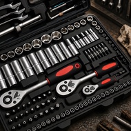 Saimili 46-piece Chrome Vanadium Steel Socket Set with Ratchet, Extensions, Portable Case for Auto R