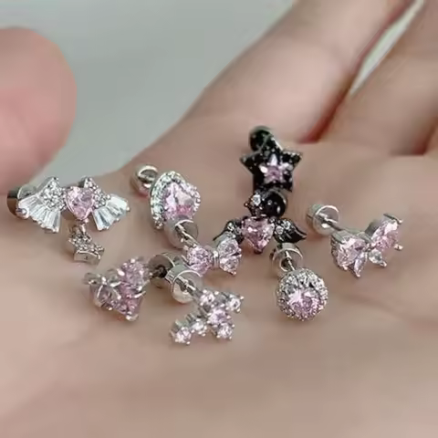 1PCS Cute Pink Zircon 316L Stainless Steel Ear Bone Nail New Fashion Y2K Punk Small Earring for Wome