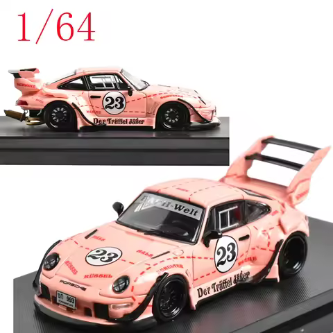 SW Diecast 1/64 Scale Porsche 911 (993) RWB PinkPig Alloy Car Model Toys for Boys Gift