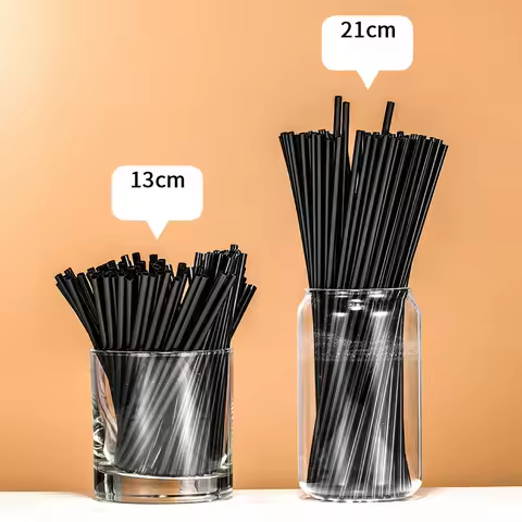 500Pcs 4Mm Black Thin Straw Coffee Plastic Disposable Black Short Bar Cocktail Decoration Party Wedd