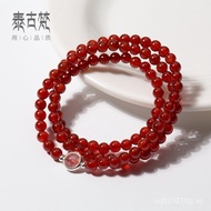 Beaded Bracelet C0102Multi-Circle S925Silver Korean Style Strawberry Crystal Red Agate Women's Jewel