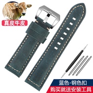 สายนาฬิกาหนังแท้สำหรับผู้ชาย Panerai Tissot Casio Seiko สายยางสากล 22 24 มม. หัวเข็มขัดแบบแบน หนาปกต